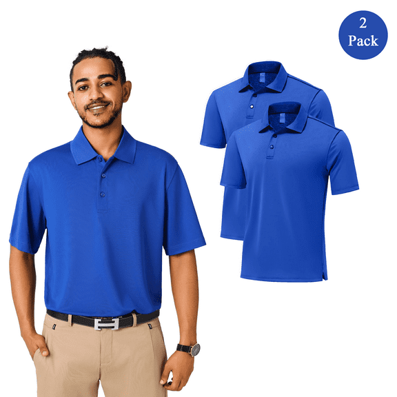 Zfeel Men’s Dry Fit Performance Polo T-Shirt, Poly Moisture Wicking Casual Shirt, Royal Tee 2 Pack, Size L
