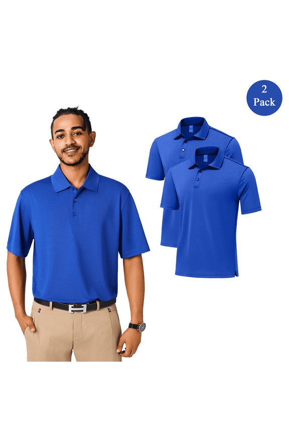 Men’s Dry Fit Performance Polo T-Shirt, Poly Moisture Wicking Casual Shirt, Royal Tee 2 Pack, Size S