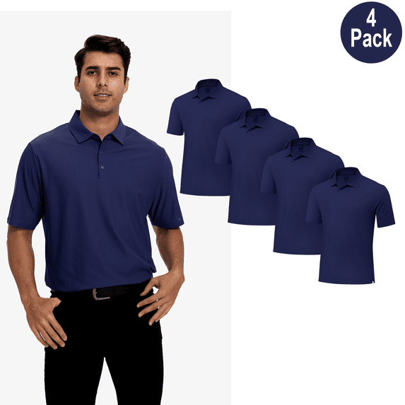 Zfeel Men's Dry Fit Pique Poly Polo Shirt, High Performance Collared Short Sleeve, Navy, 4 Pack, 3XL
