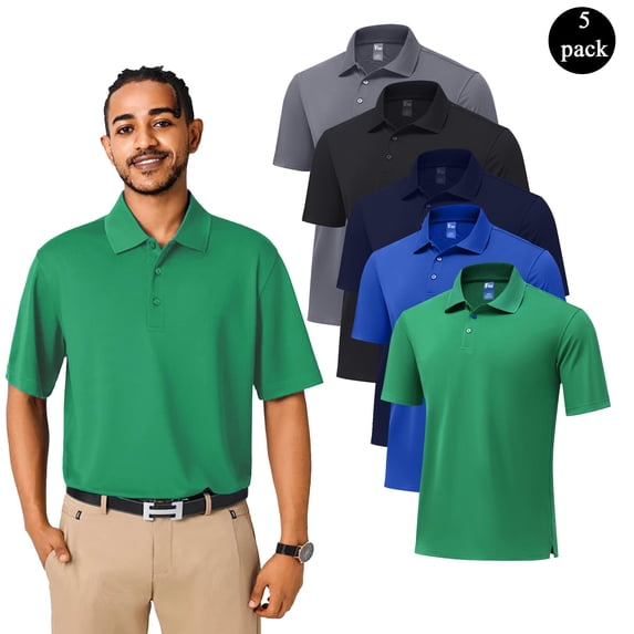 Zfeel Men's Dry Fit Polo Shirts, 5-Pack Breathable Mesh Polos, UV Protection, Mix Color, 3XL