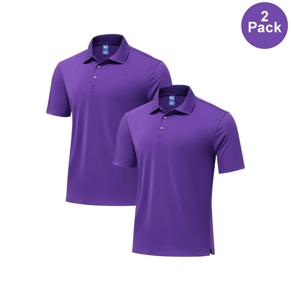 Zfeel Men’s Dry Fit Poly Polo, Short Sleeve UV Protection Shirt, Purple Color, Size L, 2 Pack