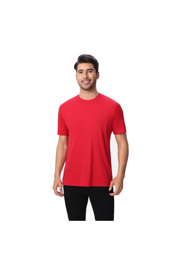 Men's Dry Fit Short Sleeve Poly Shirt, Crewneck Comfortable Tee, Moisture Wicking, Red, 3XL