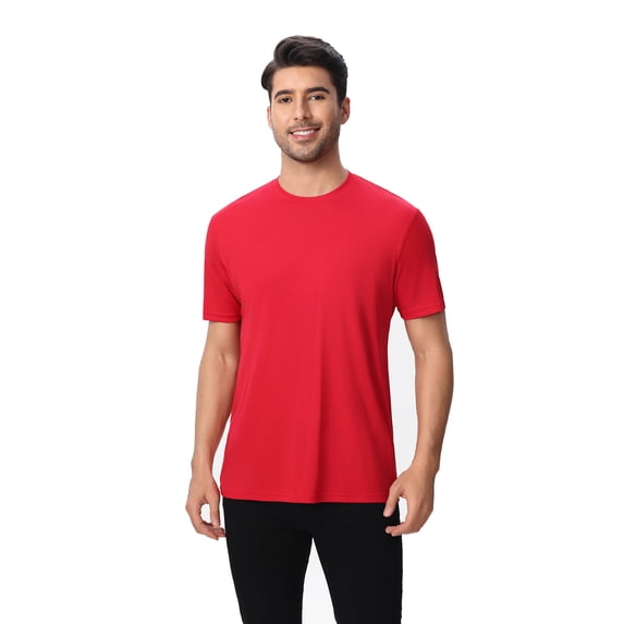 Zfeel Men's Dry Fit Short Sleeve Poly Shirt, Crewneck Comfortable Tee, Moisture Wicking, Red, M
