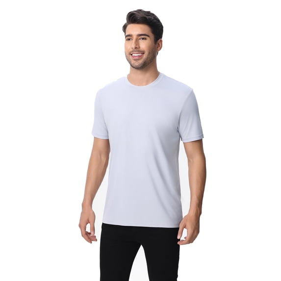 Zfeel Men's Dry Fit Short Sleeve Poly Shirt, Crewneck Comfortable Tee, Moisture Wicking, Silver, 2XL