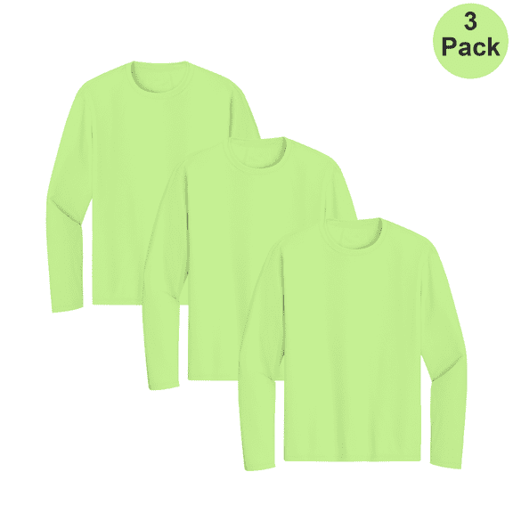 Zfeel Men's Hi-Vis Long Sleeve Poly Shirt, Pure Dry Fit, Safety Neon Green Workwear Tee, 3-Pack, XL