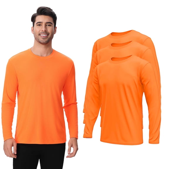 Zfeel Men's Hi-Vis Long Sleeve Poly Shirt, Pure Dry Fit Safety Neon Orange Workwear Tee, 3 pack, XL