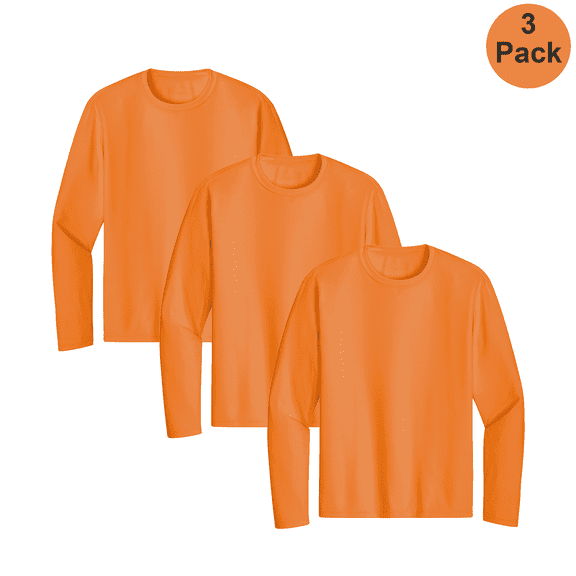Zfeel Men's Hi-Vis Long Sleeve Poly Shirt, Pure Dry Fit Safety Neon Orange Workwear Tee, 3 pack, XL