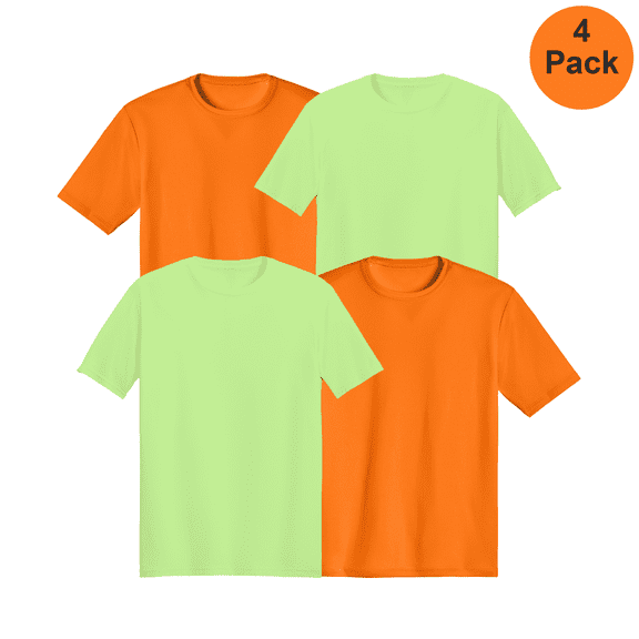 Zfeel Men's Hi-Vis Poly Shirt, Durable Pure Dry Fit Safety Neon Green and Orange Work Tee 4 pack XL