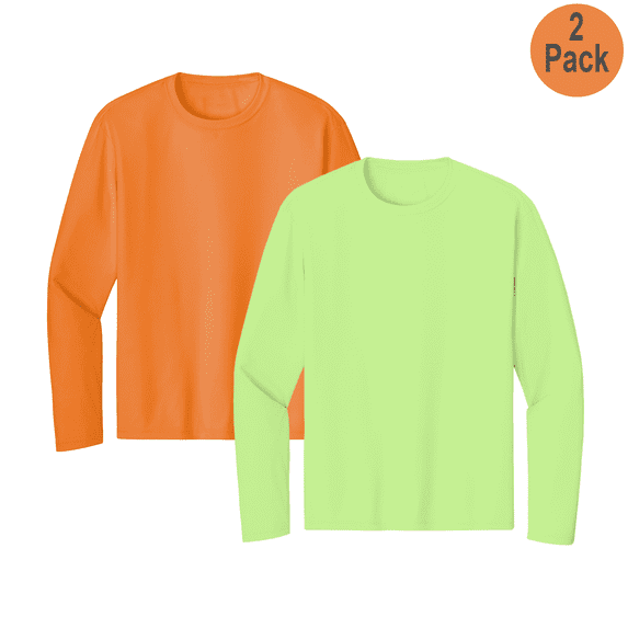 Zfeel Men's Hi-Vis Poly Shirt, Pure Dry Fit Safety Neon Green and Neon Orange Work Tee, 2 pack, M