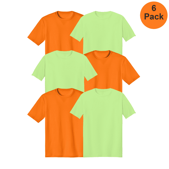 Zfeel Men's Hi-Vis Pure Dry Fit Poly Shirt, Short Sleeve, Safety Neon Green and Orange, 6 Pack, L