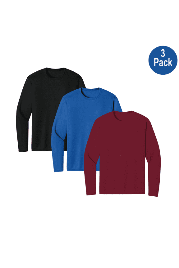 Men's Hi-Vis Pure Dry Fit Poly T-Shirt, Long Sleeve Crew Neck Tee, Assorted Color, 3 Pack, S
