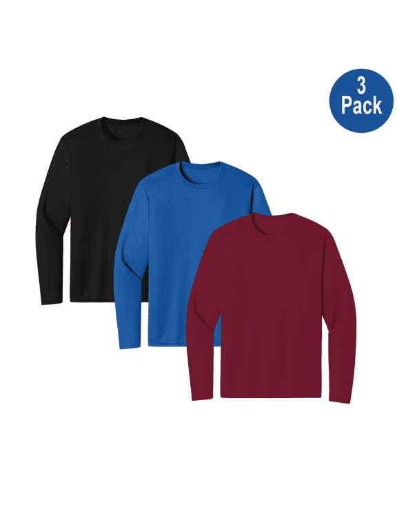 Men's Hi-Vis Pure Dry Fit Poly T-Shirt, Long Sleeve Crew Neck Tee, Assorted Color, 3 Pack, XL