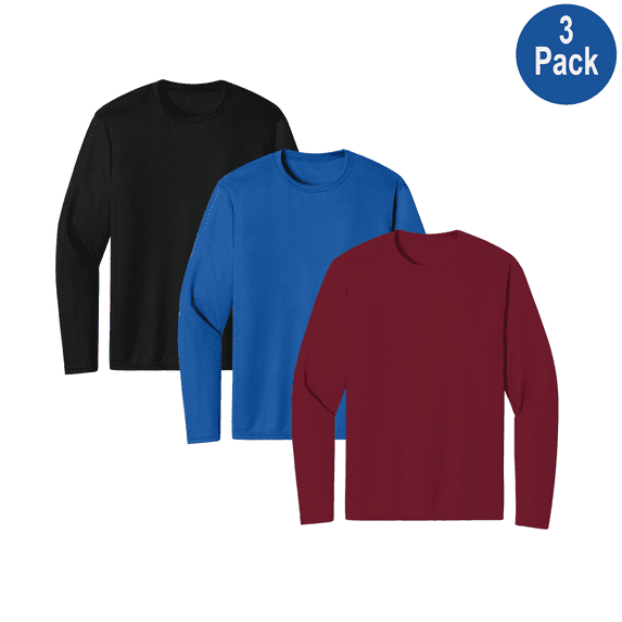 Zfeel Men's Hi-Vis Pure Dry Fit Poly T-Shirt, Long Sleeve Crew Neck Tee, Assorted Color, 3 Pack, XL