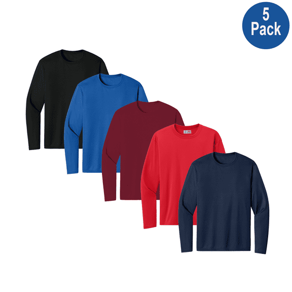 Zfeel Men's Hi-Vis Pure Dry Fit Poly T-Shirt, Long Sleeve Crew Neck Tee, Assorted Color, 5 Pack, M