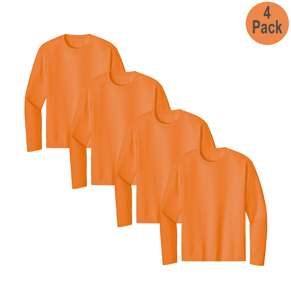 Zfeel Men's Hi Visibility Tee Pure Dry Fit Poly Long Sleeve T-Shirt, Safety Neon Orange, 4 Pack, L