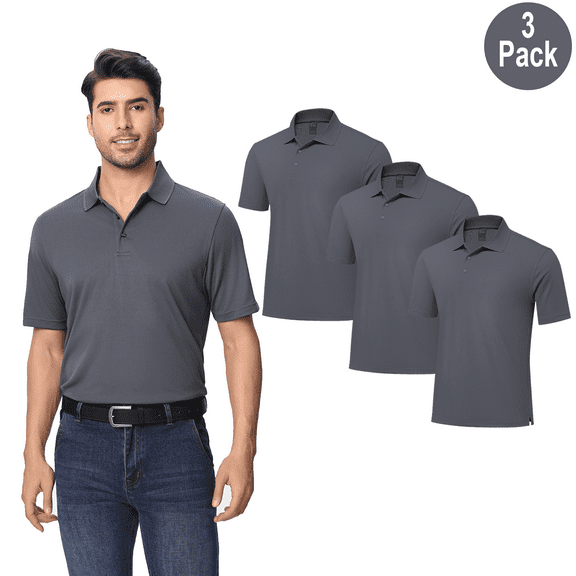 Zfeel Men's High Performance Dry Fit Poly Polo Shirt, Short Sleeve Collared, lron Grey, 3 Pack S-4XL