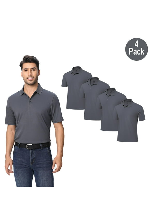 Men's High Performance Pure Dry Fit Poly Polo T-Shirt, Iron Grey, Polyester, Size XL, 4 Pack