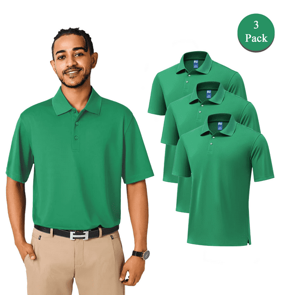 Zfeel Men's High Performance Pure Dry Polo Shirts, Kelly Green Short Sleeve T-Shirt 3 Pack Tee, 4XL