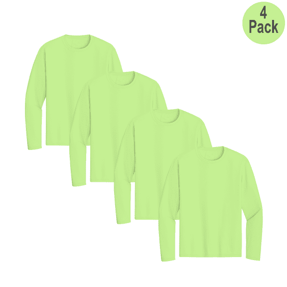 Zfeel Men’s High Visibility Pure Dry Fit Poly T-Shirt, Long Sleeve, Safety Neon Green, 4 Pack, 2XL