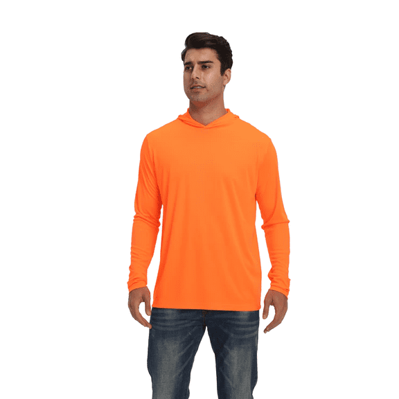 Zfeel Men's Hooded Pullover, Safety Hoodie, Lightweight Dry Fit Active Hoodie, Neon Orange, S