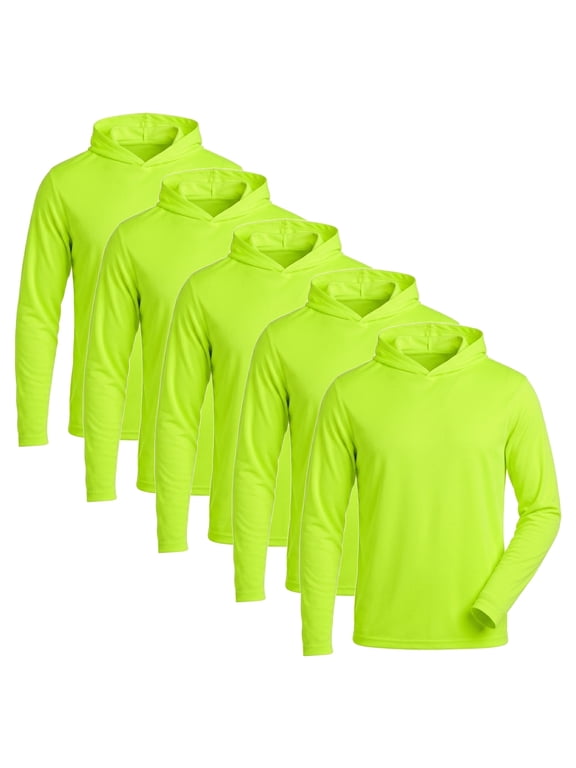Men's Lightweight Hoodie, Moisture Wicking Polyester Pullover, Safety Neon Yellow, 5 Pack, L