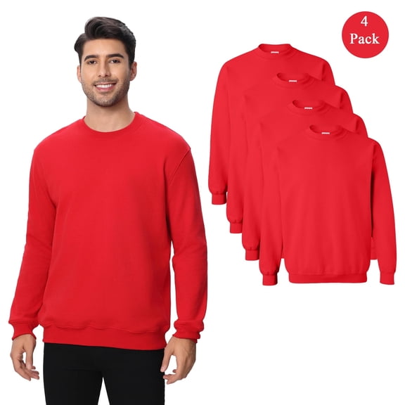 Zfeel Men's Long Sleeve Crewneck Sweatshirt, Comfortable Classic Fit Casual Fleece, Red, 4-Pack, M