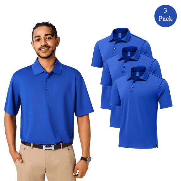 Zfeel Men's Moisture Wicking Polo Shirt, Short Sleeve Dry Fit Poly Casual Tee, Royal 3 Pack, 2XL