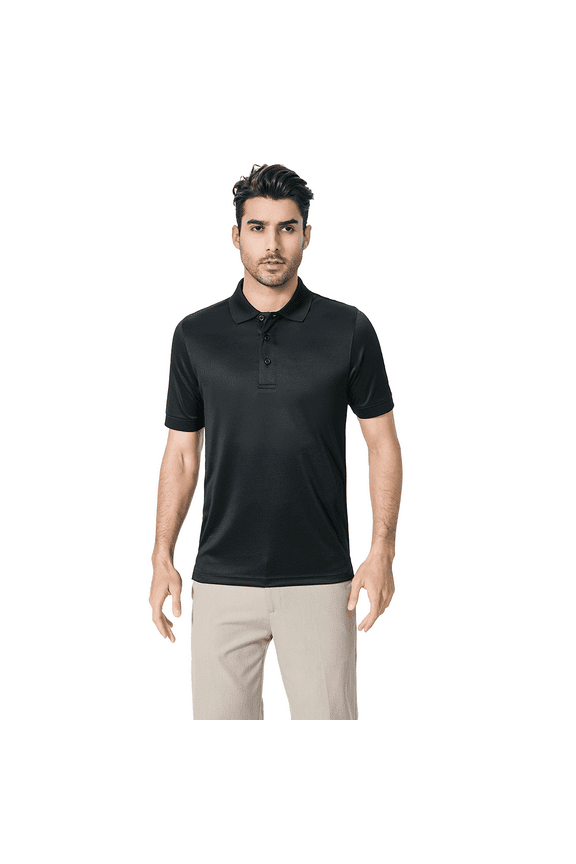 Men's Performance Mesh Polo Shirt, 100% Polyester, Moisture-Wicking, Quick-Dry, Lightweight, Black, L