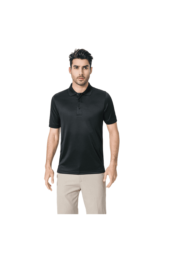 Men's Performance Mesh Polo Shirt, 100% Polyester, Moisture-Wicking, Quick-Dry, Lightweight, Black, M