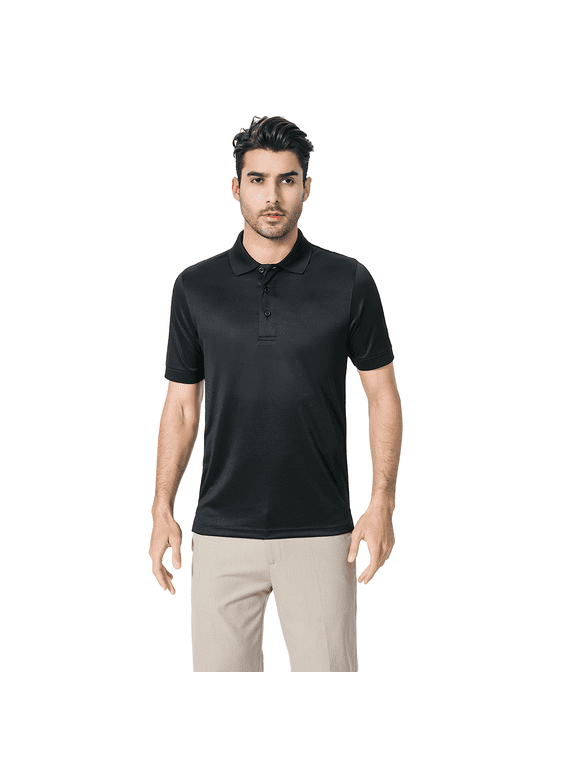 Men's Performance Mesh Polo Shirt, 100% Polyester, Moisture-Wicking, Quick-Dry, Lightweight, Black, S