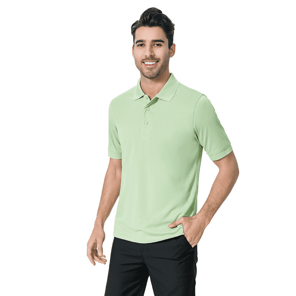 Zfeel Men's Performance Mesh Polo Shirt, 100% Polyester, Moisture-Wicking, Quick-Dry, Lightweight, Kiwi, L