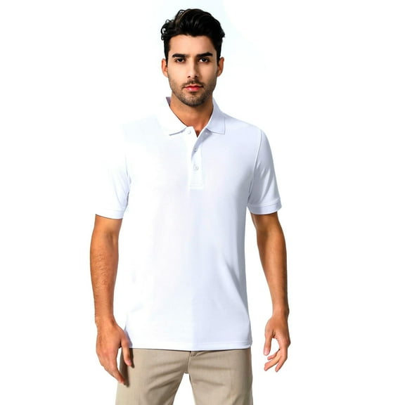 Zfeel Men’s Polo Shirt Polo Collar and Performance Easy Care Short Sleeve Solid Shirt Color White, S