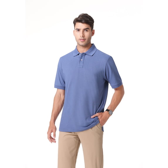Zfeel Men's Poly Cotton Blend Polo Shirt, Short Sleeve Classic Work Uniform Polo, China Blue, 4XL