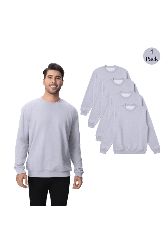 Men's Premium Crewneck Sweatshirt, Comfortable Long Sleeve Heather Grey Sweater, 4-Pack, 4XL