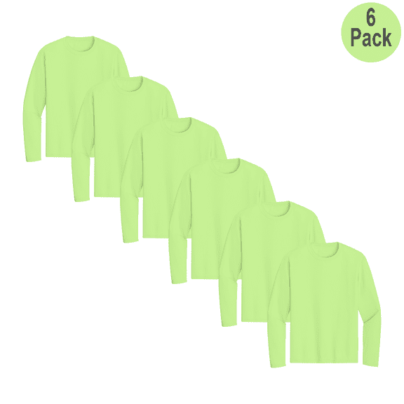 Zfeel Men's Pure Dry Fit Long Sleeve Poly T-Shirt, Crew Neck, Hi Vis Safety Neon Green, M, 6 Pack