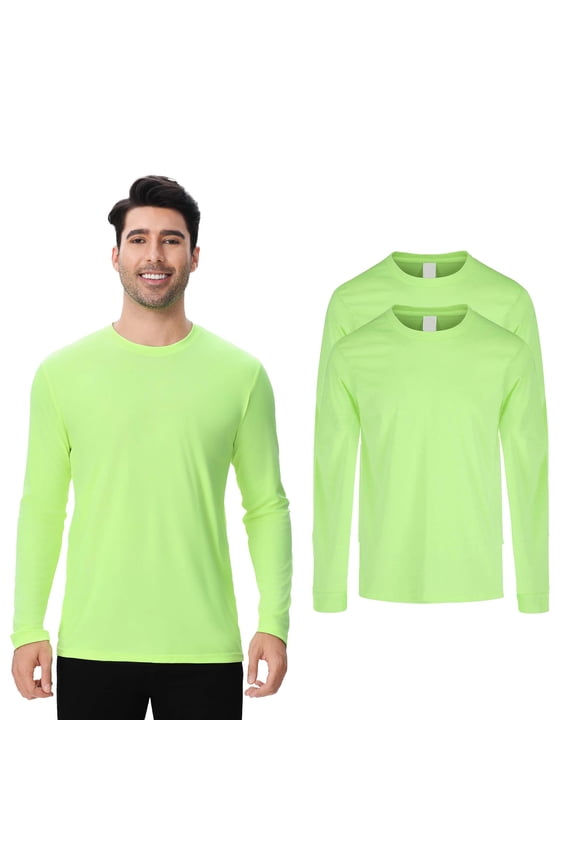 Men's Pure Dry Fit Poly Long Sleeve Shirt 2 pack Hi-Vis Moisture-Wicking Safety Neon Green 3XL