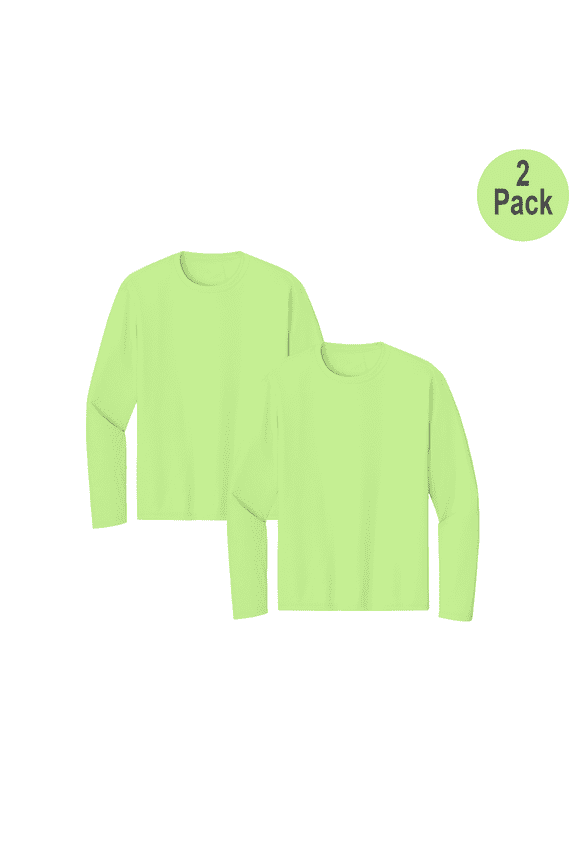 Men's Pure Dry Fit Poly Long Sleeve Shirt 2 pack Hi-Vis Moisture-Wicking Safety Neon Green L