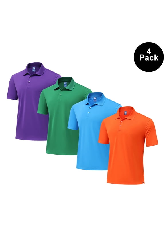 Men's Pure Dry Fit Poly Polo Shirt, Comfortable Short Sleeve Collar Tee, Assorted, 4 Pack, L