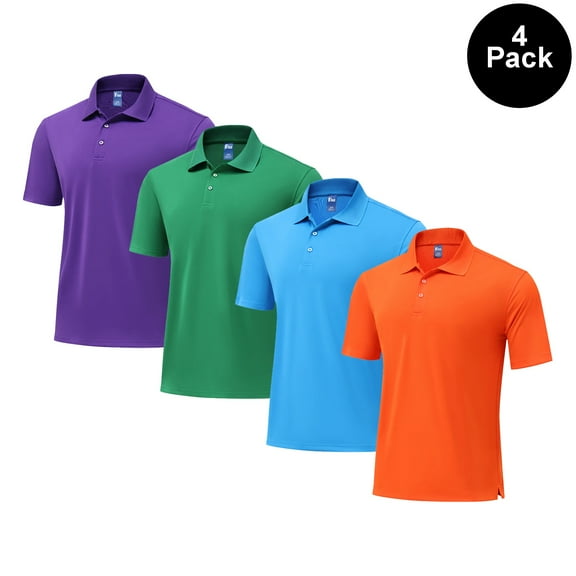 Zfeel Men's Pure Dry Fit Poly Polo Shirt, Comfortable Short Sleeve Collar Tee, Assorted, 4 Pack, S