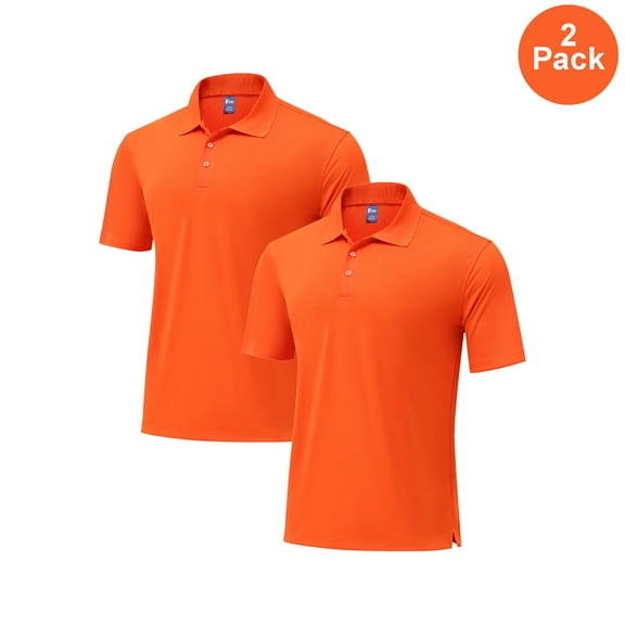 Zfeel Men's Pure Dry Fit Poly Polo Shirt, Short Sleeve UV Protection Collar Tee, Orange, 2 Pack, M