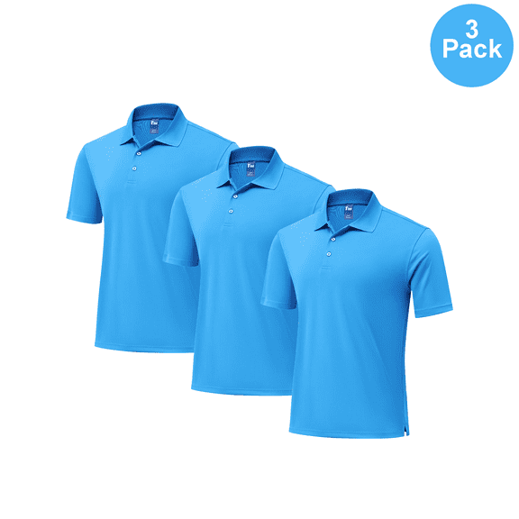 Zfeel Men's Pure Dry Fit Short Sleeve Poly Polo Shirt, Durable Tee, Electric Blue, 2XL, 3 Pack