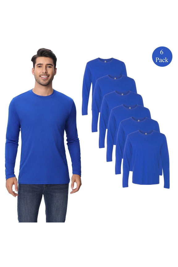 Men's Royal Long Sleeves Dry Fit Poly T-Shirt, High Performance Crewneck Shirt, 6 Pack, L