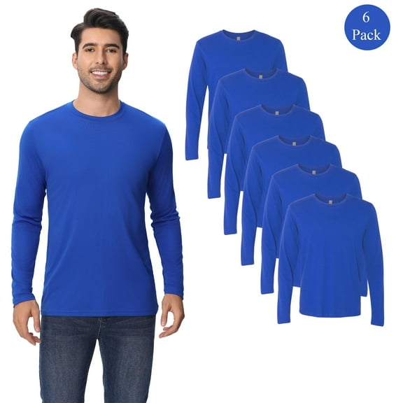 Zfeel Men's Royal Long Sleeves Dry Fit Poly T-Shirt, High Performance Crewneck Shirt, 6 Pack, S