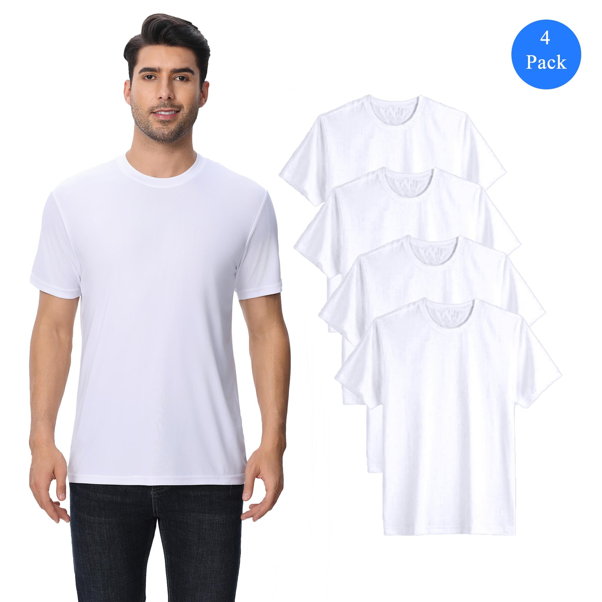 Zfeel Men's Short Sleeve Dry Fit Poly White T-Shirt, 4 Pack, Moisture ...