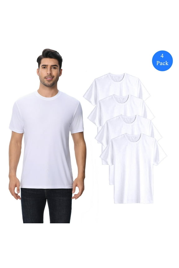 Men's Short Sleeve Dry Fit Poly White T-Shirt, 4 Pack, Moisture-Wicking, 100 polyester Shirt, XL