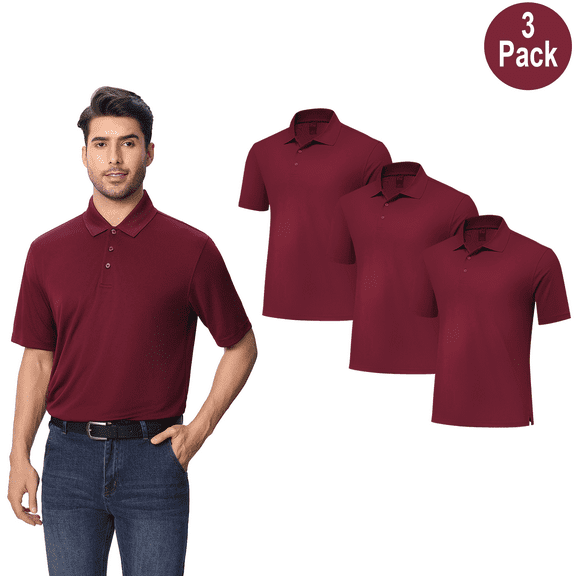 Zfeel Men's Short Sleeve Pure Dry Fit Polo Shirt, 100 Percent Polyester, Maroon Color, 3 Pack, L