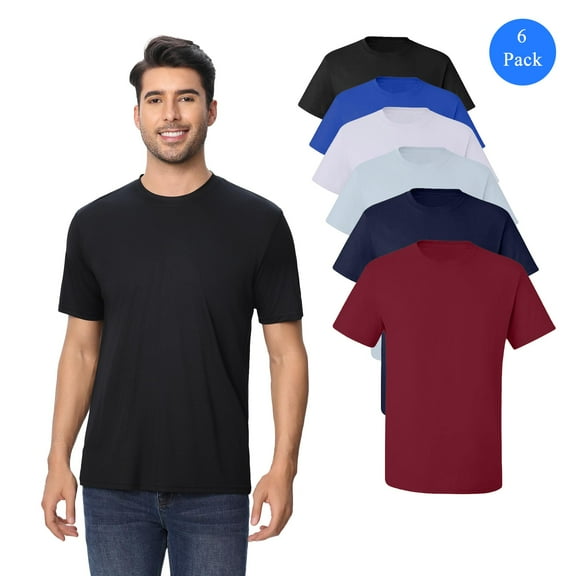 Zfeel Men's Short Sleeve T Shirt - Assorted Color, High Performance Pure Dry Fit Poly Shirt, 6 Pack, 2XL