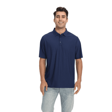 Zfeel Men's Stretch Polo Shirt Z7739, Polo for Men's, Smooth Nylon-Spandex, Snap Buttons, Navy, XL