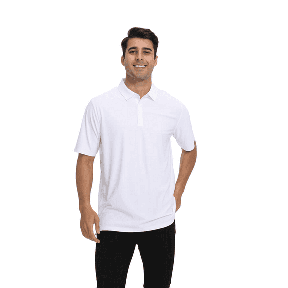 Zfeel Men's Stretch Polo Shirt Z7739, Polo for Men's, Smooth Nylon-Spandex, Snap Buttons, White, M