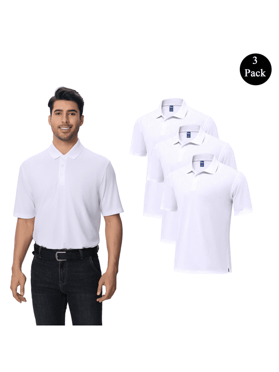 Men's White Performance Polo, Moisture-Wicking Dry Fit, Pack 3 Polo Shirt, L